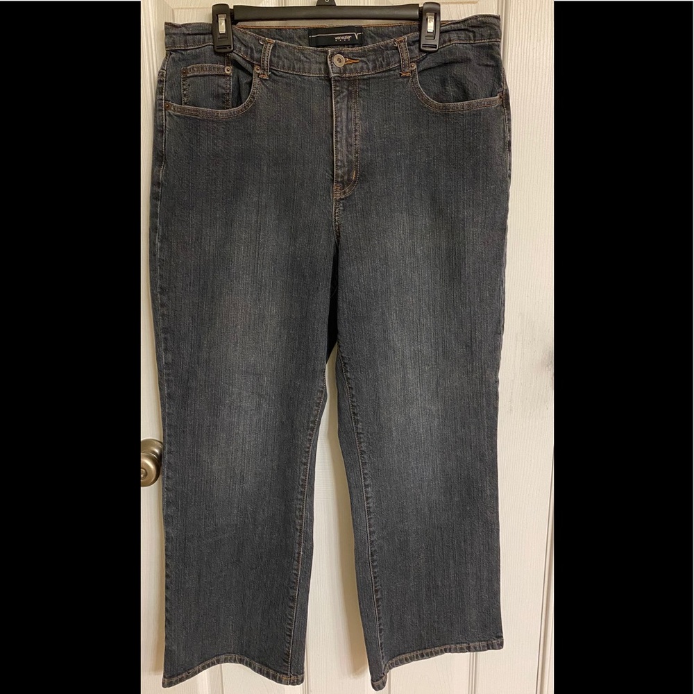 Venezia Dark Blue Cotton-Blend Boot Cut Jeans 5-Pocket Style Petite Size 18